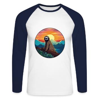 Faultier buntes Aquarell Cartoon Kawaii Tier - Unisex Baseballshirt langarm - Weiß/Navy - Vorne - Nik (191cm)