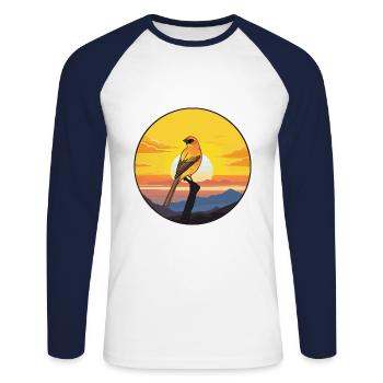 Canari oiseau coloré aquarelle dessin animé kawaii animal de compagnie - T-shirt baseball manches longues Homme - blanc/marine - Devant - Nik (191cm)