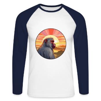 Mandrill Aquarelle Colorée Dessin Animé Kawaii Animal - T-shirt baseball manches longues Homme - blanc/marine - Devant - Nik (191cm)