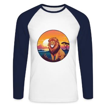 Lion Aquarelle Colorée Dessin Animé Kawaii Animal - T-shirt baseball manches longues Homme - blanc/marine - Devant - Nik (191cm)
