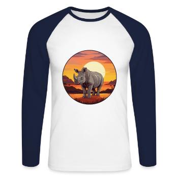 Rhino Colorful Watercolor Cartoon Kawaii Animal - Unisex Long Sleeve Baseball T-Shirt - white/navy - Front - Nik (191cm)