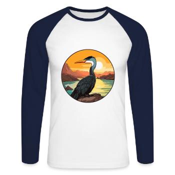Kormoran Bunte Aquarell-Karikatur Kawaii Haustier - Unisex Baseballshirt langarm - Weiß/Navy - Vorne - Nik (191cm)