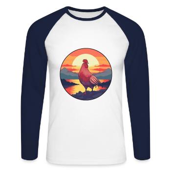 Chicken Colorful Watercolor Cartoon Kawaii Animal - Unisex Long Sleeve Baseball T-Shirt - white/navy - Front - Nik (191cm)