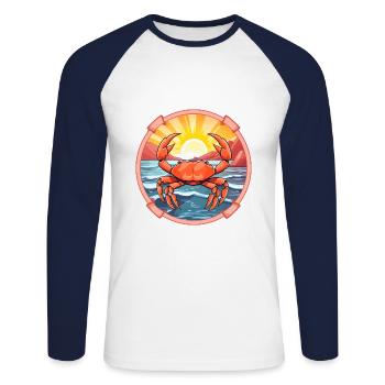 Crab Colorful Watercolor Cartoon Kawaii Animal - Unisex Long Sleeve Baseball T-Shirt - white/navy - Front - Nik (191cm)
