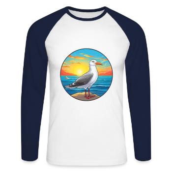 Mouette colorée aquarelle dessin animé kawaii Animal - T-shirt baseball manches longues Homme - blanc/marine - Devant - Nik (191cm)