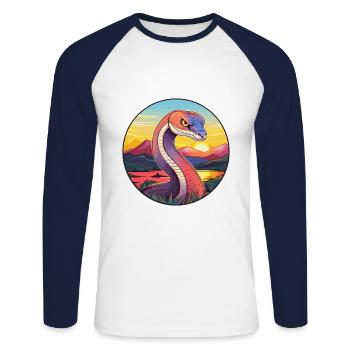 Cobra Snake Colorful Watercolor Cartoon Kawaii Pet - Unisex Long Sleeve Baseball T-Shirt - white/navy - Front - Nik (191cm)