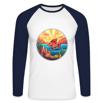 Coral Reef Fish Colorful Watercolor Cartoon Kawaii - Unisex Long Sleeve Baseball T-Shirt - white/navy - Front - Nik (191cm)