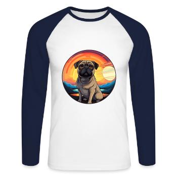 Mopshund buntes Aquarell Cartoon Kawaii Tier - Unisex Baseballshirt langarm - Weiß/Navy - Vorne - Nik (191cm)