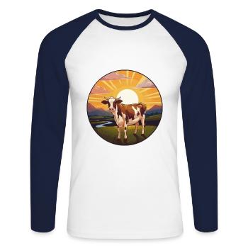 Vache Aquarelle Colorée Dessin Animé Kawaii Animal - T-shirt baseball manches longues Homme - blanc/marine - Devant - Nik (191cm)
