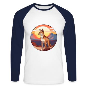 Coyote Colorful Watercolor Cartoon Kawaii Animal - Unisex Long Sleeve Baseball T-Shirt - white/navy - Front - Nik (191cm)