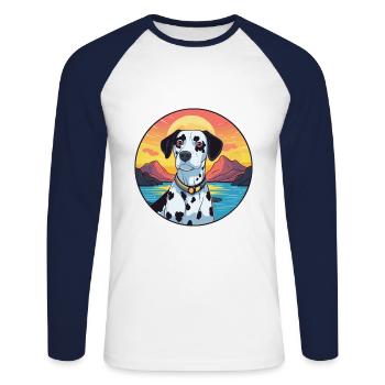 Dalmatinischer Hund Bunte Aquarell-Karikatur Kawaii - Unisex Baseballshirt langarm - Weiß/Navy - Vorne - Nik (191cm)