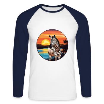 Zebra buntes Aquarell Cartoon Kawaii Tier - Unisex Baseballshirt langarm - Weiß/Navy - Vorne - Nik (191cm)