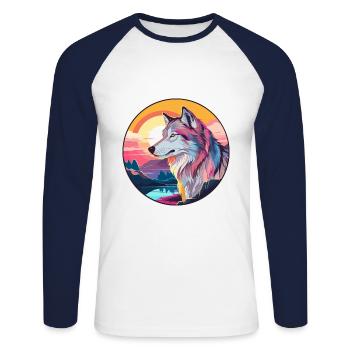 Wolf Colorful Watercolor Cartoon Kawaii Animal - Unisex Long Sleeve Baseball T-Shirt - white/navy - Front - Nik (191cm)