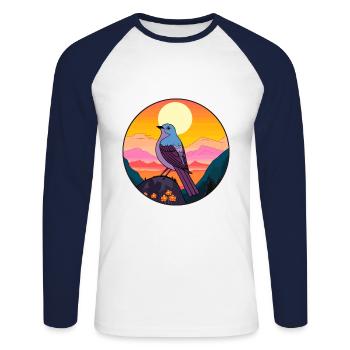 Kuckuck buntes Aquarell Cartoon Kawaii Tier - Unisex Baseballshirt langarm - Weiß/Navy - Vorne - Nik (191cm)
