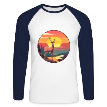 Cerf Aquarelle Colorée Dessin Animé Kawaii Animal - T-shirt baseball manches longues Homme - blanc/marine - Devant - Nik (191cm)