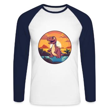 Dinosaur Colorful Watercolor Cartoon Kawaii Animal - Unisex Long Sleeve Baseball T-Shirt - white/navy - Front - Nik (191cm)