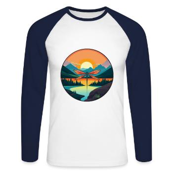 Dragonfly Colorful Watercolor Cartoon Kawaii Pet - Unisex Long Sleeve Baseball T-Shirt - white/navy - Front - Nik (191cm)