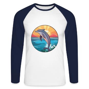 Delfin buntes Aquarell Cartoon Kawaii Tier - Unisex Baseballshirt langarm - Weiß/Navy - Vorne - Nik (191cm)