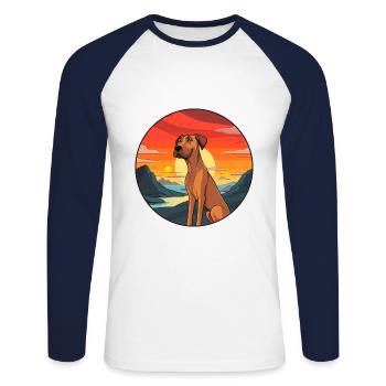 Chien Aquarelle Colorée Dessin Animé Kawaii Animal - T-shirt baseball manches longues Homme - blanc/marine - Devant - Nik (191cm)
