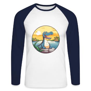 Crocodile Aquarelle Colorée Dessin Animé Kawaii Pet - T-shirt baseball manches longues Homme - blanc/marine - Devant - Nik (191cm)