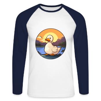 Canard Aquarelle Colorée Dessin Animé Kawaii Animal - T-shirt baseball manches longues Homme - blanc/marine - Devant - Nik (191cm)
