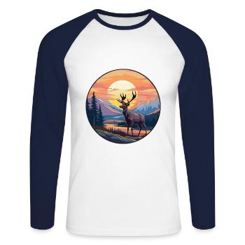 Wapiti Aquarelle Colorée Dessin Animé Kawaii Animal - T-shirt baseball manches longues Homme - blanc/marine - Devant - Nik (191cm)