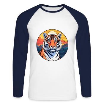 Tiger Colorful Watercolor Cartoon Kawaii Animal - Unisex Long Sleeve Baseball T-Shirt - white/navy - Front - Nik (191cm)