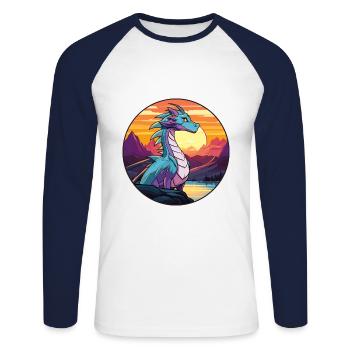 Dragon Aquarelle Colorée Dessin Animé Kawaii Animal - T-shirt baseball manches longues Homme - blanc/marine - Devant - Nik (191cm)