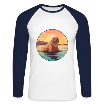 Morse aquarelle colorée dessin animé Kawaii Animal - T-shirt baseball manches longues Homme - blanc/marine - Devant - Nik (191cm)