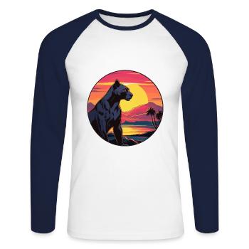 Panthère Aquarelle Colorée Dessin Animé Kawaii Animal - T-shirt baseball manches longues Homme - blanc/marine - Devant - Nik (191cm)