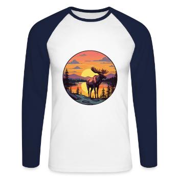 Moose Colorful Watercolor Cartoon Kawaii Animal - Unisex Long Sleeve Baseball T-Shirt - white/navy - Front - Nik (191cm)