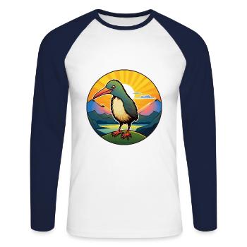 Kiwi Vogel Buntes Aquarell Cartoon Kawaii Haustier - Unisex Baseballshirt langarm - Weiß/Navy - Vorne - Nik (191cm)