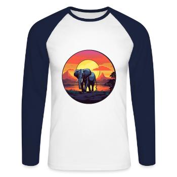 Elephant Colorful Watercolor Cartoon Kawaii Animal - Unisex Long Sleeve Baseball T-Shirt - white/navy - Front - Nik (191cm)