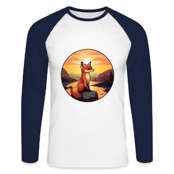Gelehrter Fuchs Buntes Aquarell Cartoon Kawaii Haustier - Unisex Baseballshirt langarm - Weiß/Navy - Vorne - Nik (191cm)