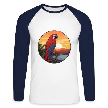 Parrot Colorful Watercolor Cartoon Kawaii Animal - Unisex Long Sleeve Baseball T-Shirt - white/navy - Front - Nik (191cm)