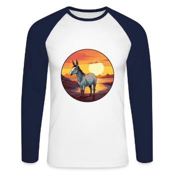 Esel buntes Aquarell Cartoon Kawaii Tier - Unisex Baseballshirt langarm - Weiß/Navy - Vorne - Nik (191cm)