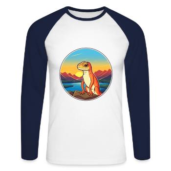 Lizard Colorful Watercolor Cartoon Kawaii Animal - Unisex Long Sleeve Baseball T-Shirt - white/navy - Front - Nik (191cm)