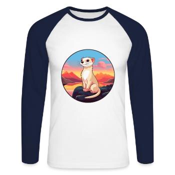 Ferret Colorful Watercolor Cartoon Kawaii Animal - Unisex Long Sleeve Baseball T-Shirt - white/navy - Front - Nik (191cm)