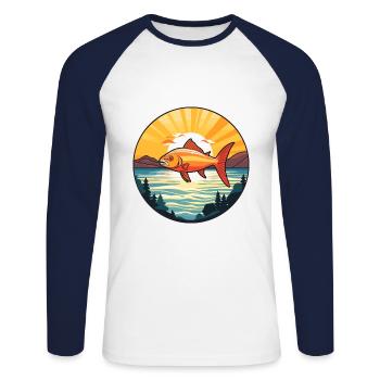 Fish Colorful Watercolor Cartoon Kawaii Animal - Unisex Long Sleeve Baseball T-Shirt - white/navy - Front - Nik (191cm)