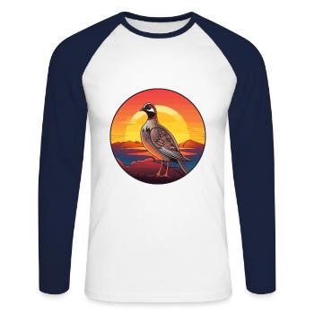 Perdrix coloré aquarelle dessin animé Kawaii animal de compagnie - T-shirt baseball manches longues Homme - blanc/marine - Devant - Nik (191cm)
