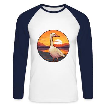 Goose Colorful Watercolor Cartoon Kawaii Animal - Unisex Long Sleeve Baseball T-Shirt - white/navy - Front - Nik (191cm)