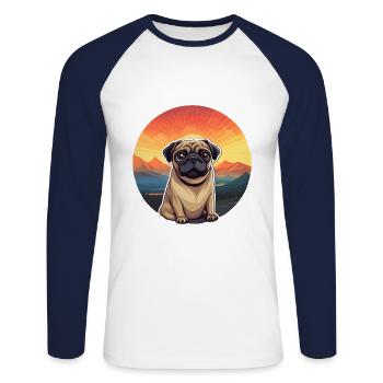 Mopshund buntes Aquarell Cartoon Kawaii Tier - Unisex Baseballshirt langarm - Weiß/Navy - Vorne - Nik (191cm)