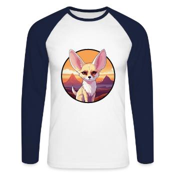 Fennec Fuchs Buntes Aquarell Cartoon Kawaii Haustier - Unisex Baseballshirt langarm - Weiß/Navy - Vorne - Nik (191cm)