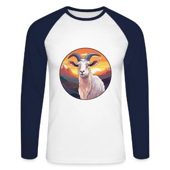 Chèvre Aquarelle Colorée Dessin Animé Kawaii Animal - T-shirt baseball manches longues Homme - blanc/marine - Devant - Nik (191cm)