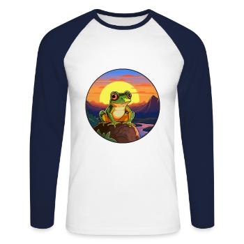 Frosch buntes Aquarell Cartoon Kawaii Tier - Unisex Baseballshirt langarm - Weiß/Navy - Vorne - Nik (191cm)