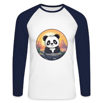 Panda Buntes Aquarell Cartoon Kawaii Tier - Unisex Baseballshirt langarm - Weiß/Navy - Vorne - Nik (191cm)