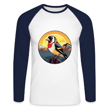 Chardonneret coloré aquarelle dessin animé Kawaii Pet - T-shirt baseball manches longues Homme - blanc/marine - Devant - Nik (191cm)