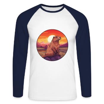 Gopher Colorful Watercolor Cartoon Kawaii Animal - Unisex Long Sleeve Baseball T-Shirt - white/navy - Front - Nik (191cm)