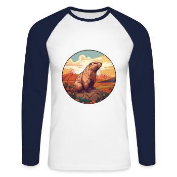 Und täglich grüßt das Murmeltier bunte Aquarell-Karikatur Kawaii Haustier - Unisex Baseballshirt langarm - Weiß/Navy - Vorne - Nik (191cm)