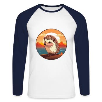 Igel Buntes Aquarell Cartoon Kawaii Tier - Unisex Baseballshirt langarm - Weiß/Navy - Vorne - Nik (191cm)